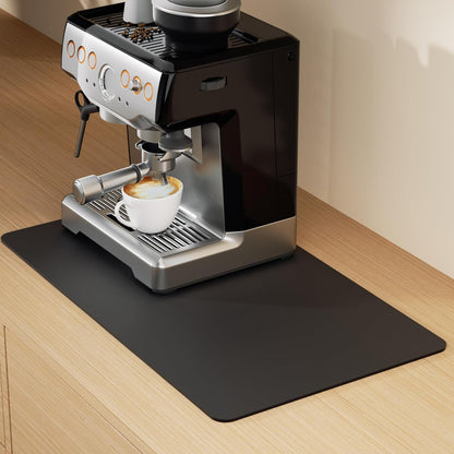 Coffee Mat Hide Stain Rubber (Black, 40cm×50cm), Coffee Bar Accessories Fit Under Espresso Machine CoffeeMaker Coffeepot, Backed Absorbent Dish Drying Mat for Kitchen Counter (Black, 20"x24")