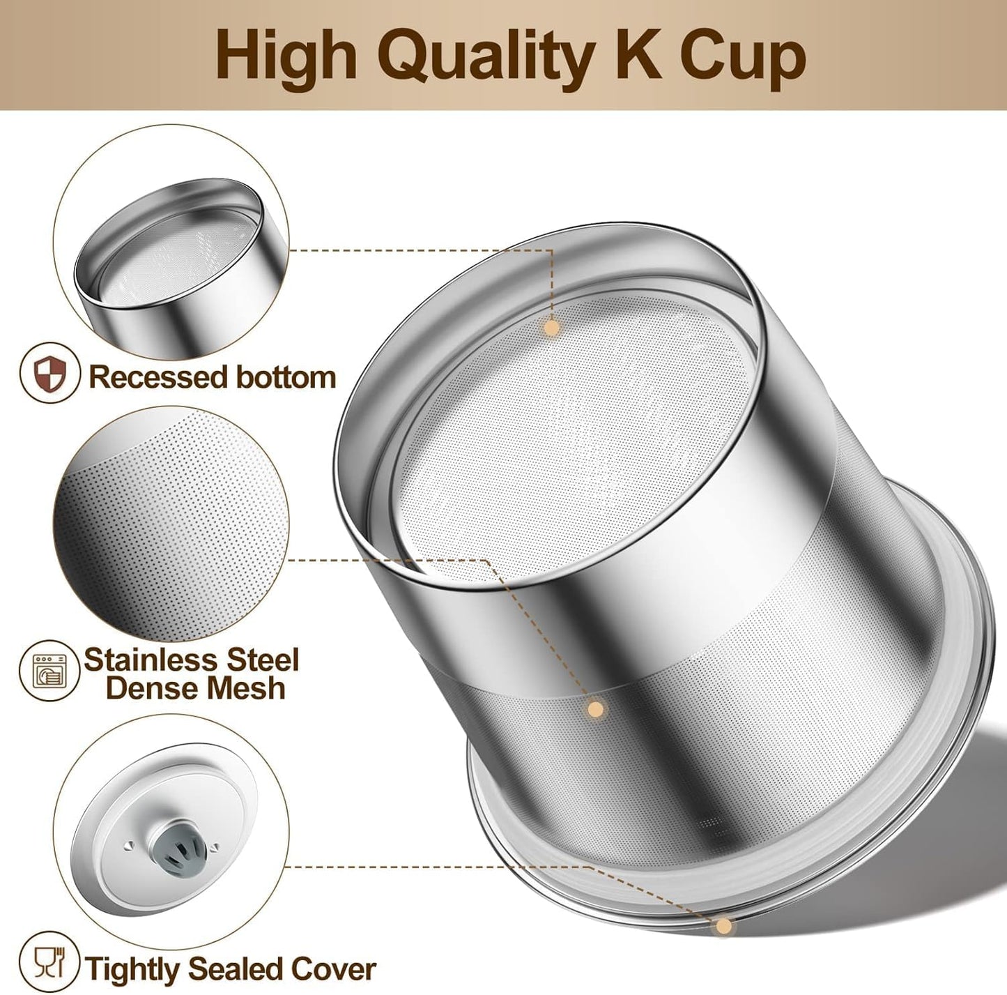 RETHONE Reusable K Cup for Keurig: Stainless Steel K Cup Coffee Pods Compatible with Keurig 1.0 & 2.0 Coffee Makers Machine, BPA-Free Refillable Coffee Filters with Tight Seal, Easy to Clean