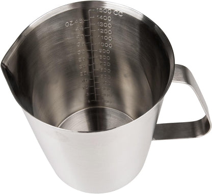 Measuring Cup, Stainless Steel Measuring Cup (48 Ounce, 1.5 Liter-6 Cup), Heavy- Duty Frothing Pitcher, Milk Frothing Pitcher Milk Frother Cup with Marking with Handle for Espresso Machines