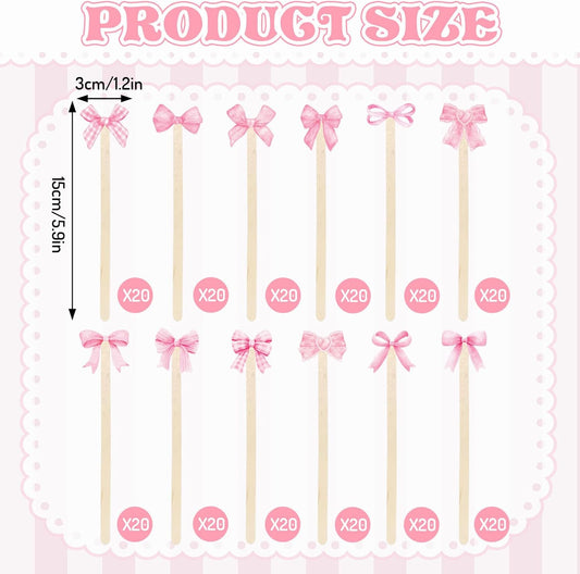 120Pcs Pink Bow Coffee Stirrers Watercolor Multiple Bowknot Disposable Stir Sticks Wooden Drink Stirrers for Home Office Bar Restaurant Party Supplies