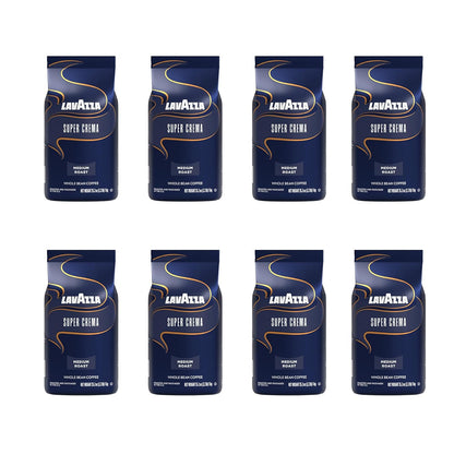 Lavazza Super Crema Whole Bean Coffee, Medium Espresso Roast, Arabica and Robusta Blend, 2.2 lb Bag (Pack of 8)