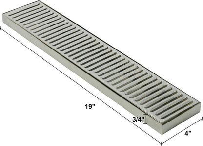 DasMarine 19" Length 4" Width Rectangular Stainless Steel Beer Surface Mount Drip Tray, No Drain, Silver