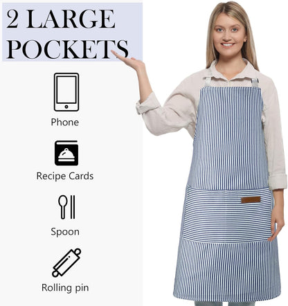 Handepo 4 Pcs Kitchen Cooking Aprons with Pockets Adjustable Waterproof Baking Apron for Women Men, Chef,BBQ, Christmas Gift