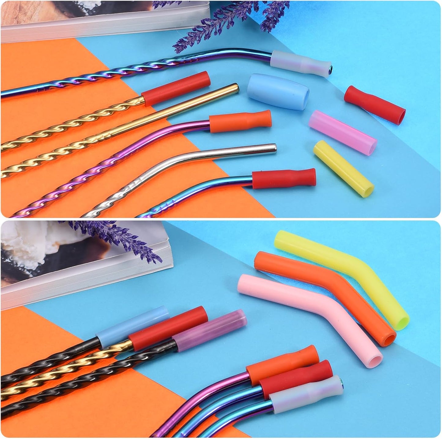 uxcell 12pcs Silicone Straw Tips, Silicone Straw Elbows Tip, Soft Reusable Metal Straw Covers Fit for 8mm/0.31" OD Stainless Steel Straws, Orange