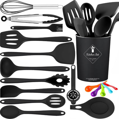 18 Pcs Cooking Utensils Set, Kitchen Utensils Set with Utensil Holder, 446°F Heat Resistant Silicone Spatula Set, Kitchen Gadgets Tools Set for Nonstick Cookware BPA FREE