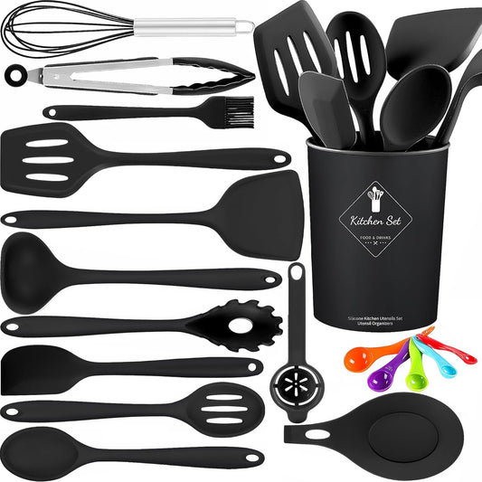 18 Pcs Cooking Utensils Set, Kitchen Utensils Set with Utensil Holder, 446°F Heat Resistant Silicone Spatula Set, Kitchen Gadgets Tools Set for Nonstick Cookware BPA FREE