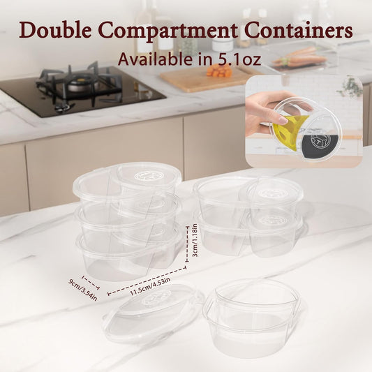 40pcs Reusable Snack Containers with Lids, 2 Compartment Snack Pack Containers for Fruits Candy Sauce Spices