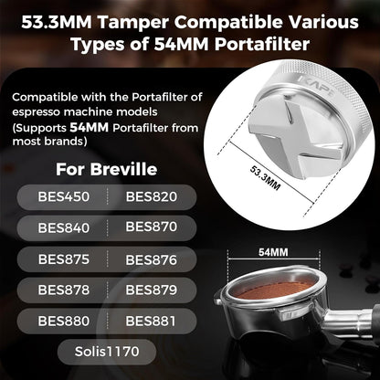 IKAPE Coffee Products, 53mm Coffee Distributor & Hand Tamper, Adjustable Depth Espresso Distributor Fits All 53mm Espresso Portafilter, Compatible with 54MM Breville Bottomless Portafilter (Silver)