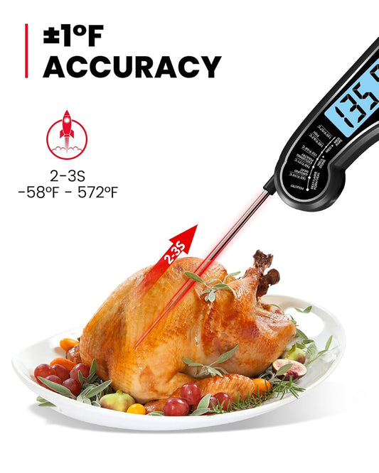 TEMOLA Meat Thermometer, Instant Read Food Thermometer with LCD Backlight Calibration, Waterproof Ultra Fast Digital Cooking Thermometer for Candy Deep Fry Liquids Beef Kitchen Baking Smoker Grill BBQ