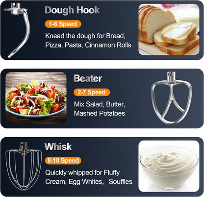 Stand Mixer, 6.5QT 10-Speed Tilt-Head Electric Stand Mixer, 3-In-1 Kitchen Mixer with Bowl, Dough Hook, Whisk and Beater, Food Mixer for Baking, Cake and Most Home Cooks, Light Green