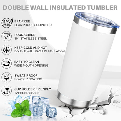 20oz Tumbler with Lid Double Wall Vacuum Insulated Travel Coffee Mug Stainless Steel Thermal Cup Powder Coated Sturdy Coffee Tumbler Bulk for Hot and Cold Beverage (White,4)