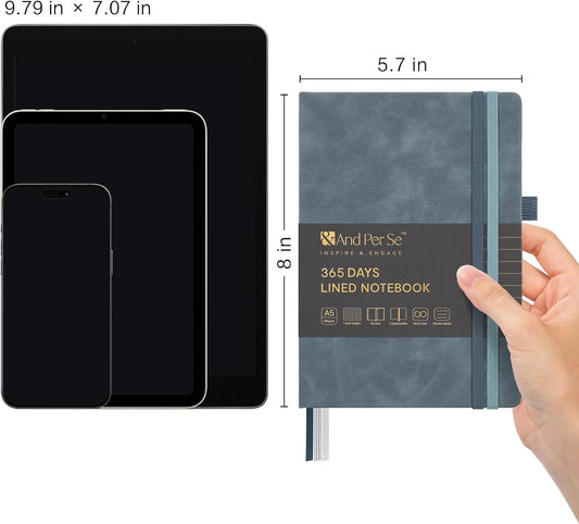 &And Per Se Lined Journal Notebook, 365 Pages, A5, 5.7'' x 8'' 100GSM Thick Paper, Journals for Writing, Hardcover Notebooks for Women Men (Blue)