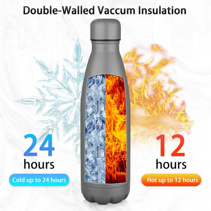 Insulated Water Bottle,17oz Stainless Steel Water Bottles with straw lid,Metal Sports Thermos Water Bottles for Boys,Girls,Double Wall Vacuum BPA-Free Flask for School, Sports (Grey)