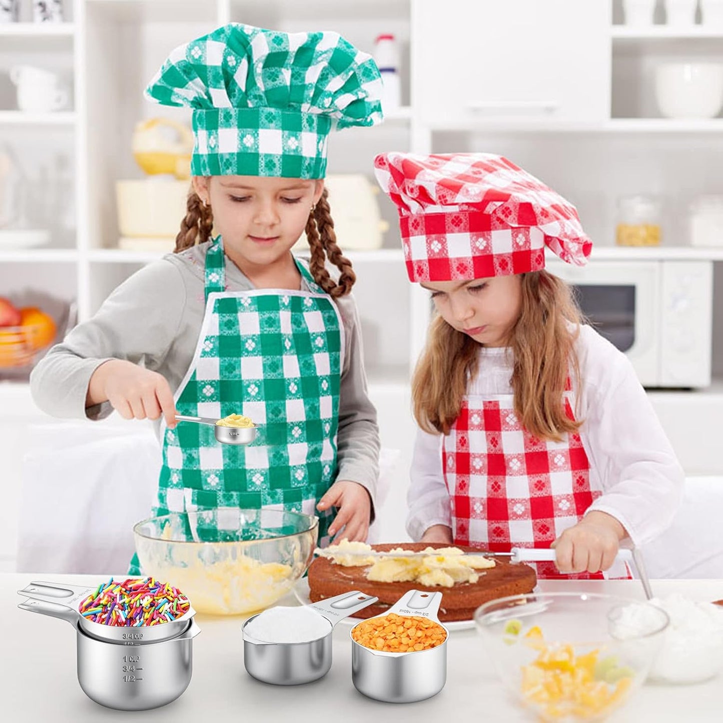 Stainless Steel Measuring Cups, Wildone Metal Measuring Cups Set with Easy to Read Markings for Measuring Dry or Liquid Ingredients, Set of 7