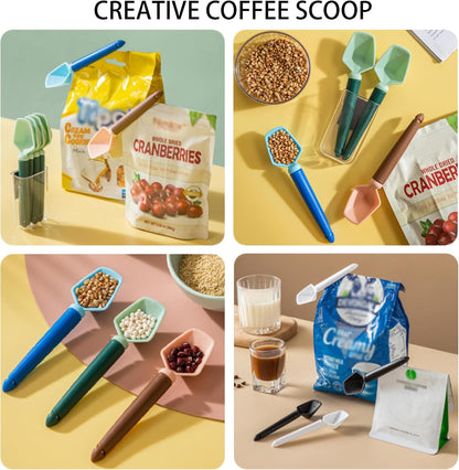 2 SET of 8 PCS Multi-functional sealing clip with measuring spoon Magnetic Coffee Measuring Spoon Sealing Clips with Wall Container Mount, PP materia, Deep Bowl Design (Green)