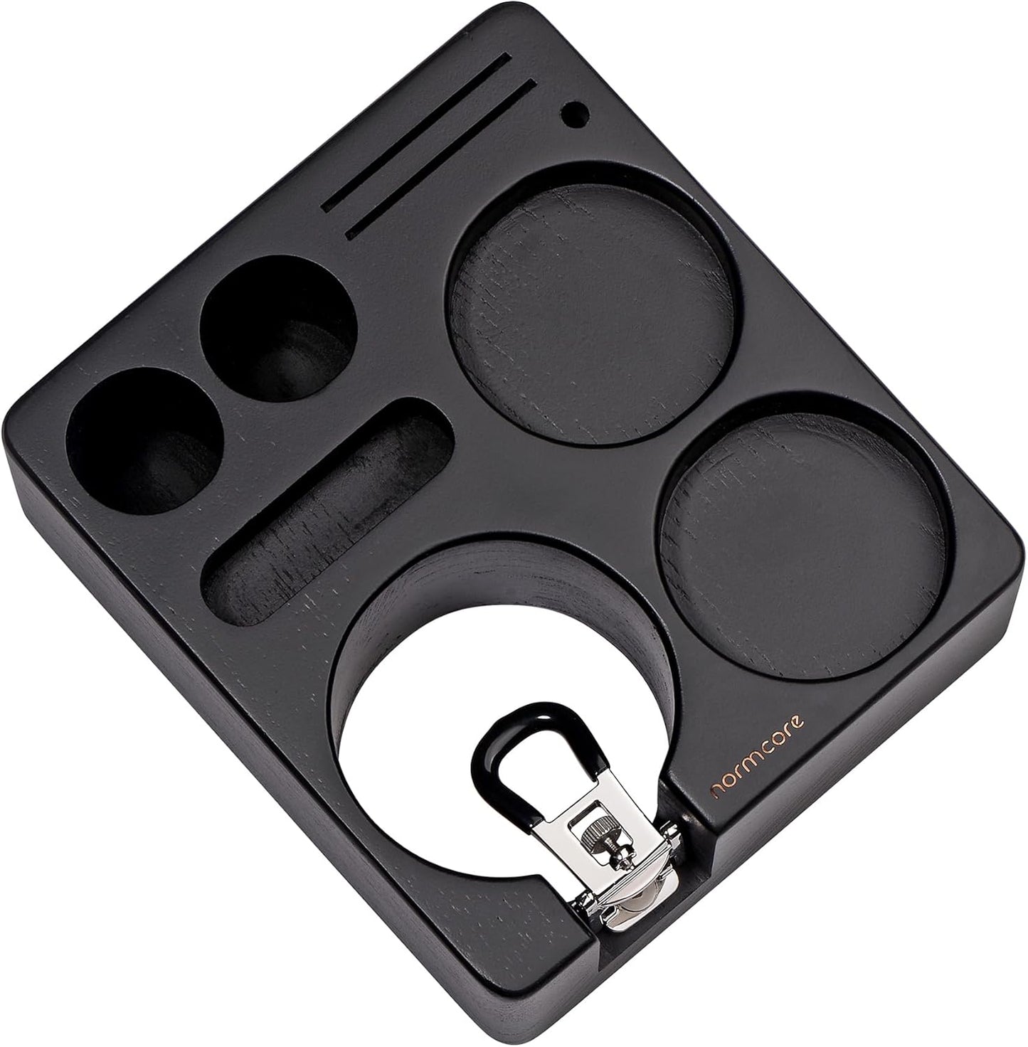 Normcore Espresso Tamping Station, Wood Coffee Tamper Station Fit 51 to 54mm Espresso Machine Accessories Coffee Tamper, Distributor, WDT, Puck Screen, Portafilter Holder Stand, Solid Black Ashwood