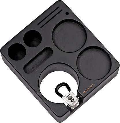 Normcore Espresso Tamping Station, Wood Coffee Tamper Station Fit 51 to 54mm Espresso Machine Accessories Coffee Tamper, Distributor, WDT, Puck Screen, Portafilter Holder Stand, Solid Black Ashwood