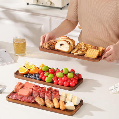 Solid Acacia Wood Serving Trays and Platters - Wooden Mini Charcuterie Boards, Rectangle Small Cheese Board for Food, Bathroom, Home Decor, Kitchen Counter, (14"x5.5", 1 Pack)