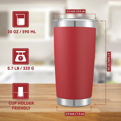 20 oz Tumblers Bulk Stainless Steel Tumbler with Lid Double Wall Vacuum Insulated Coffee Mug 20oz Powder Coated Cup for Hot and Cold Drinks, Red, 12 pack