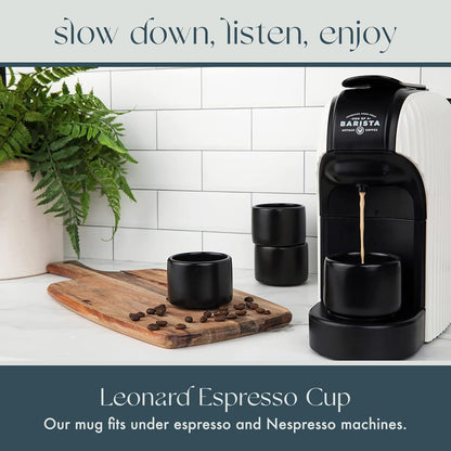 Folk Ceramics Leonard Ceramic Espresso Cups | Modern Stackable Demitasse Mugs for Espresso | Thick Walled, Handleless, Durable, Dishwasher & Microwave Safe | Set of 2, 3oz | Matte Black