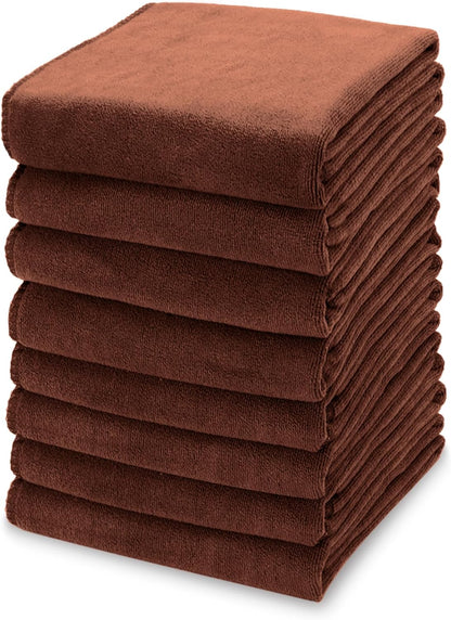 kimteny 13x28 Inches Kitchen Cloth Dish Towels, 400 GSM Premium Dishcloths, Super Absorbent Coral Velvet Microfiber Cleaning Cloths, Fast Drying Rags for Washing Dishes (8 Pack, Brown)
