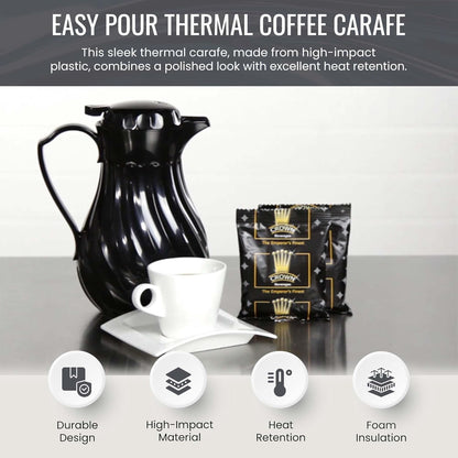 OCS Parts Easy Pour Thermal Coffee Carafe | 8-Inch Insulated Hot and Cold Beverage Pitcher Server for Coffee, Tea, Hot Chocolate and Water with Colored Tags for Easy Idenfication | 20-Ounce | Black