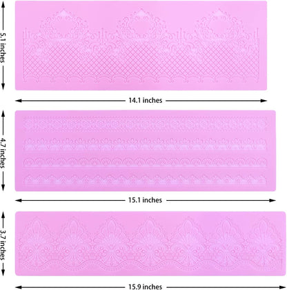 Silicone Molds for Cake Decorating - Embossing Lace Fondant Molds, Cake Flowers Lace Mats Set of 3