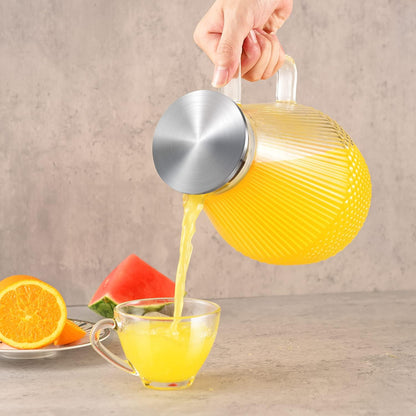 Glass Pitcher with Lid and Spout, veecom 80oz Water Pitchers for Drinks, Large Glass Jug for Juice, Lemonade, Beverage, Iced Tea Pitcher for Fridge, Heat Resistant Water Carafe with Brush
