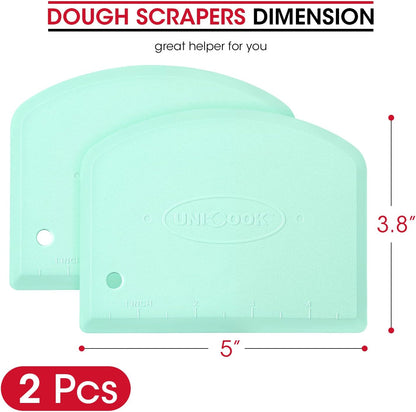 Unicook Dough Scraper Cutter, Flexible Plastic Bench Scraper for Baking Pizza/Pastry/Cake, Multipurpose Baking Tools with Measuring Scale, 2 Pack