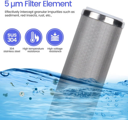 Amwater Stainless Steel Cleanable Wire Mesh Filter Cartridge 10”Length,2.5"OD(5 Micron)