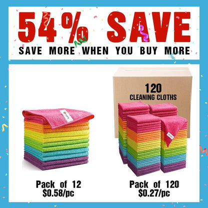 Orighty Microfiber Cleaning Cloth Pack of 120, Microfiber Towels for Cars, Highly Absorbent Car Cleaning Supplies, Lint Free Cloths Clean Rags for Car Care, House, Kitchen, 12x12 inch