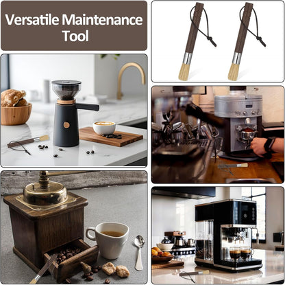 2 Pack Coffee Grinder Cleaning Brush, Coffee Brush with Wood Handle and Natural Bristles Brushes,Coffees Bar Accessories,Coffees Bar Espresso Grinder Brushes