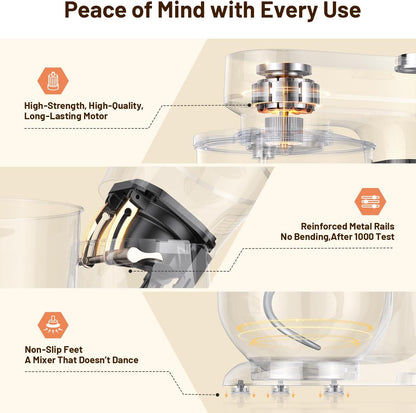 Stand Mixer 6QT Kitchen Mixer with LED Touchscreen, 11-Speed Tilt-Head Mixer with Timer, 4 Preset Menus, Stainless Steel Bowl, Dough Hook, Whisk, Beater