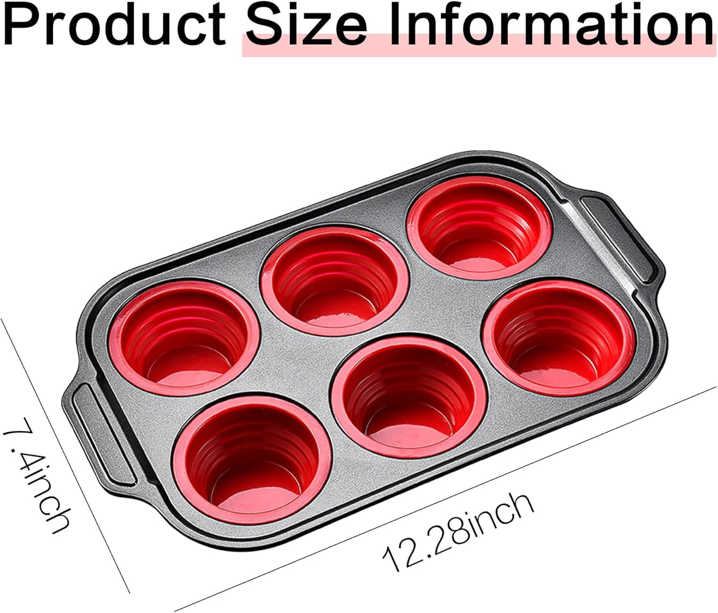 Silicone Muffin Pan Molds, 6 Cups Muffin Pans with Metal Frame, Muffin Pans for Baking, Non Stick Baking Tray for Ovens, Bakeware with Press to Release Design, Cake Pop Mold, Silicone Egg Molds, Red