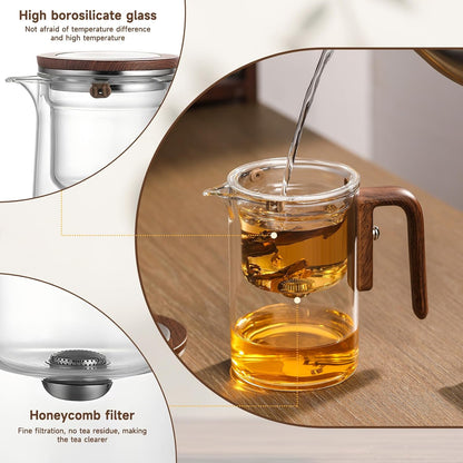Enchanti Tea Pot, Magic Glass Teapot with Strainer,Magnetic Water Separation with Infuser -600ML/20.3oz
