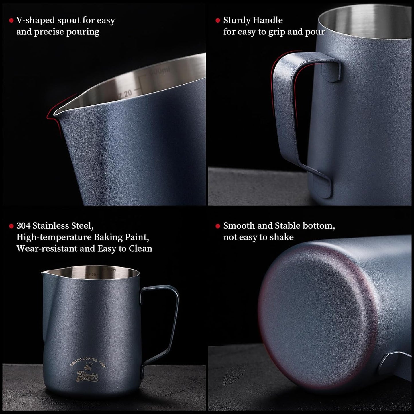 Milk Frothing Pitcher, 20OZ/600ML Stainless Steel Espresso Steaming Pitcher Coffee Milk Frother Cup with Handle and Scale