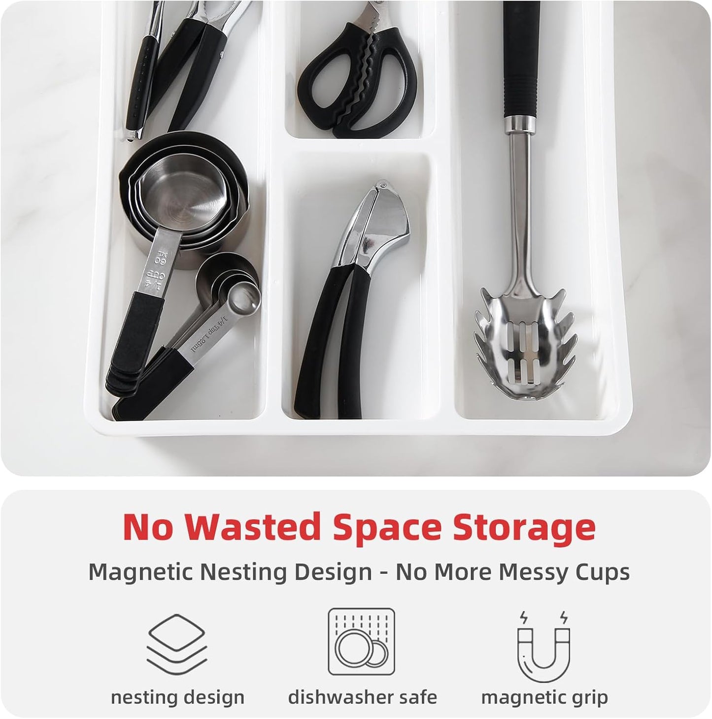 Magnetic Stainless Steel Measuring Cups & Spoons Set – 8-Piece Stackable Set with Engraved Measurements – Dishwasher Safe Baking Essentials