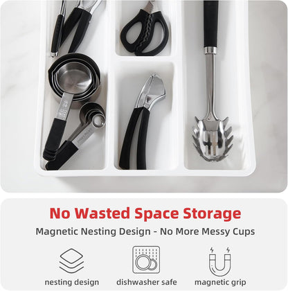 Magnetic Stainless Steel Measuring Cups & Spoons Set – 8-Piece Stackable Set with Engraved Measurements – Dishwasher Safe Baking Essentials