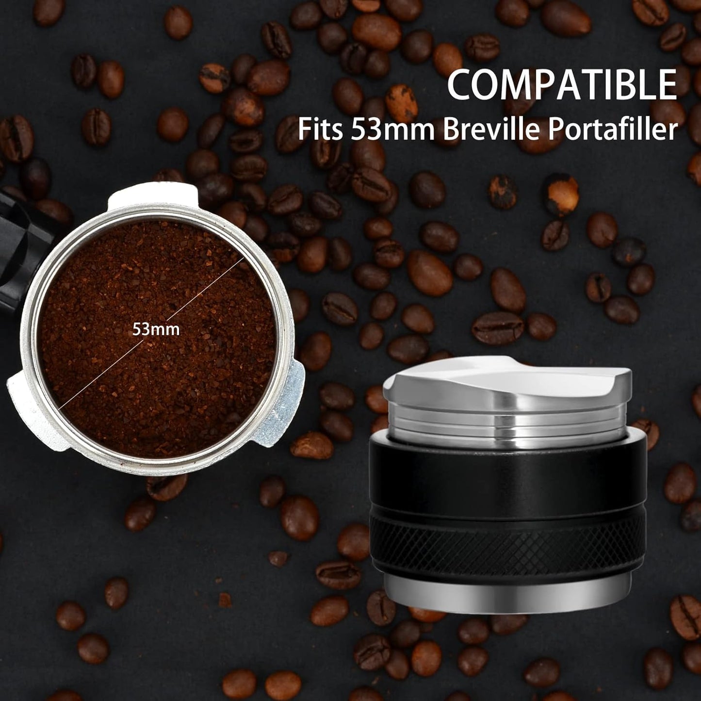 53mm Espresso Distributor & Tamper, Coffee Distributor Adjustable Height, Coffee Leveler Fits with Two-in-one Double-head and Flat-bottom Three Leaf for Macaroons Espresso Coffee