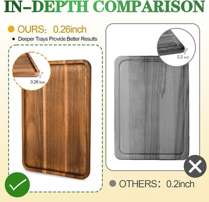 2 Pcs Acacia Wood Serving Tray, Charcuterie Boards Rectangular Wooden Platter, Large Serving Tray Wood Kitchen Display Tray for Food, Cookie, Dessert, Fruit, Snack, Vegetable, 13" x 9" x 0.6"