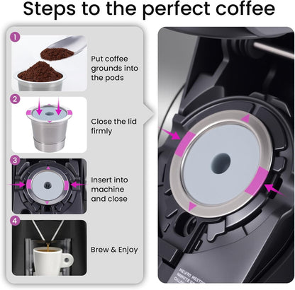 2 Pack Roogaluckeep Reusable Stainless Steel Coffee Pod Capsules, Stainless Steel Reusable K -Cups for Keurig, Refillable Coffee Filters for Keurig Family