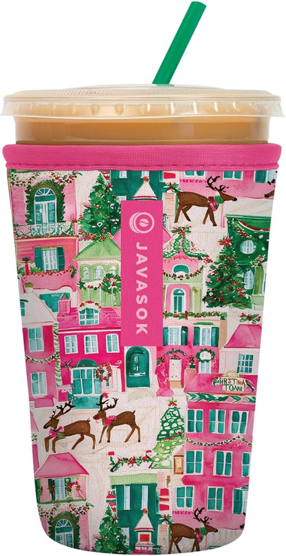 Sok It JavaSok Iced Coffee & Cold Soda Insulated Neoprene Cup Sleeve (Sugarplum Street, Medium: 22-28oz)