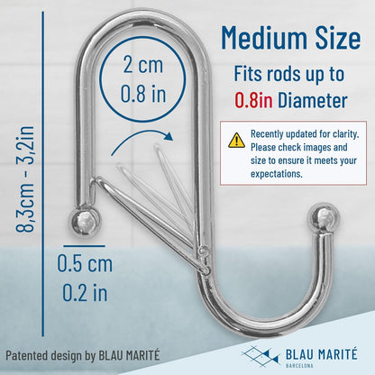 10-Pack Metal S Hooks for Hanging – Heavy-Duty S-Shaped Hook with Safety Buckle – Fits Bars up to 0.8 In – Anti-Drop S-Hooks for Kitchen, Bathroom, Closet & Pot Racks – Silver (Medium)