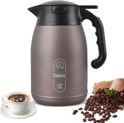 Thermal Coffee Carafe 56oz Large Capacity,Double-Walled Vacuum Insulated Stainless Steel Coffee Pot & Hot Beverage Server,BPA-Free,Keeps Hot Coffee Warm for Hours,Leak-Proof Design（Oatmeal）