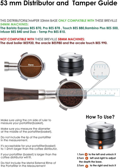 53mm Coffee Distributor and Tamper, Dual Head Coffee Leveler Compatible with Breville 54mm Portafilter, Adjustable Depth- Professional Espresso Hand Tampers