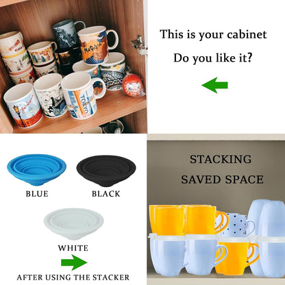 Coffee Mug Organizers and Storage (6Pack), Adjustable Mug Organizer for Kitchen Cabinet Shelf, Cup Stacker Holder for Tea Cup, Coffee Mug, Glassware, Save Space for Cupboard (Whit)