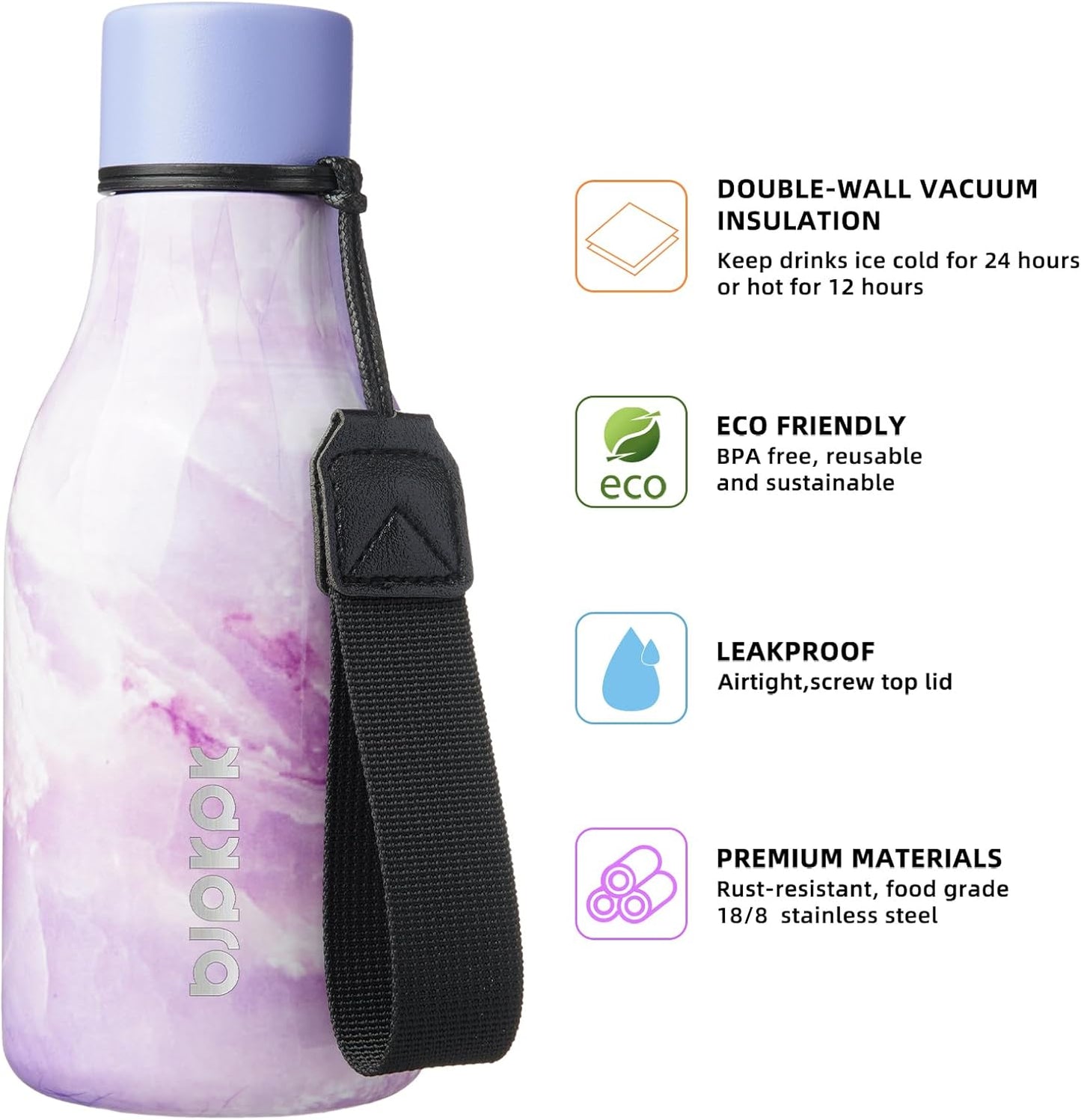 BJPKPK Insulated Water Bottles, 12oz Stainless Steel Metal Water Bottle with Strap, BPA Free Leak Proof Thermos, Mugs, Flasks, Reusable Water Bottle for Sports & Travel, Dawn