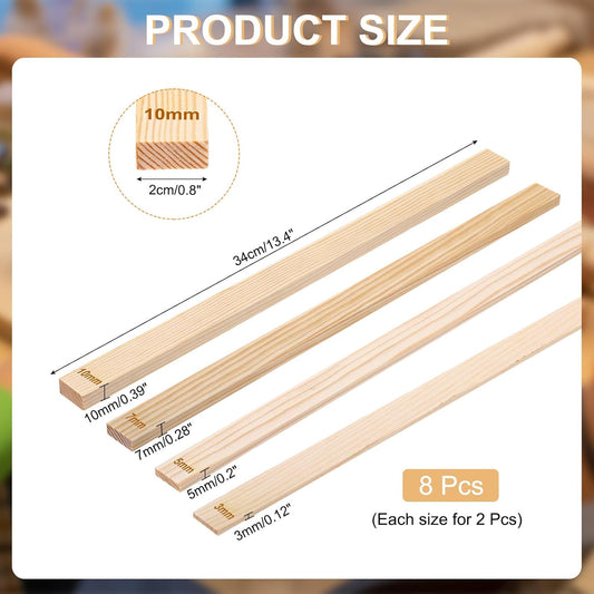 MECCANIXITY 8Pcs Pottery Teaching Rolling Mud Stick Guides, 13" x 0.8" Wood Clay Roller 3 5 7 10mm Thick Ceramic Tools Strips Rolling Guides for Clay Thickness DIY Craft