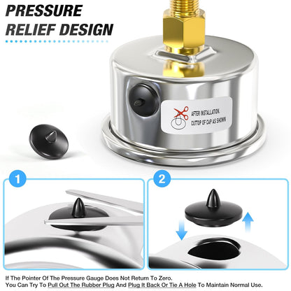 MEANLIN MEASURE 0~60Psi Dry Pressure Gauge Stainless Steel 1/8" NPT 2" FACE DIAL Waterproof for Pool Filter Pump Oil Air Compressor Tire Pressure Tester Back Mount with 1/4"NPT and 3/8"NPT Hex Bushing