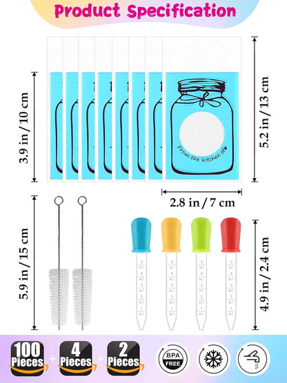 117Pcs Silicone Gummy Bear Molds Kit with 100 Wrappers, 5 Recipe Cards, 4 Droppers & 2 Brushes,Non-Stick Candy Mold for DIY Chocolate, Gummy Bears, Party Favors (Dinosaur, Bear, Fruits, Donut Shapes)
